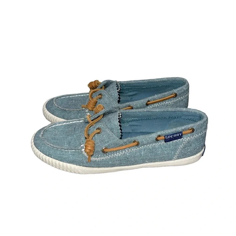 Paul Sperry Chambray Teal Blue Casual Boat Shoes Women's Size 8 M